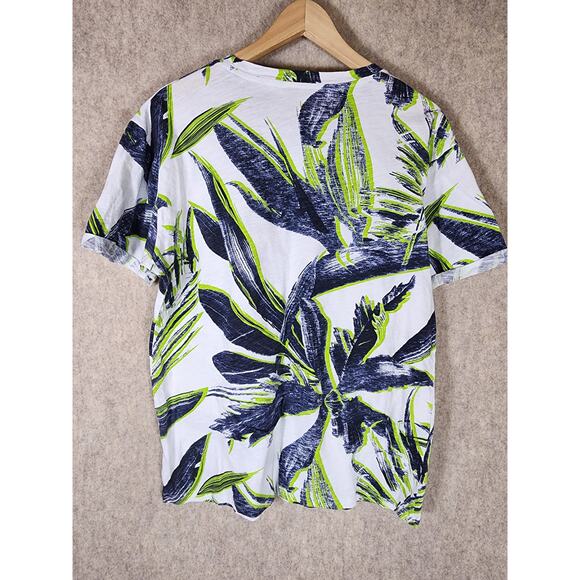 Y TWO JEANS Blue Green Tropical Palm Short Sleeve Cotton Top SZ XL - Picture 2 of 8